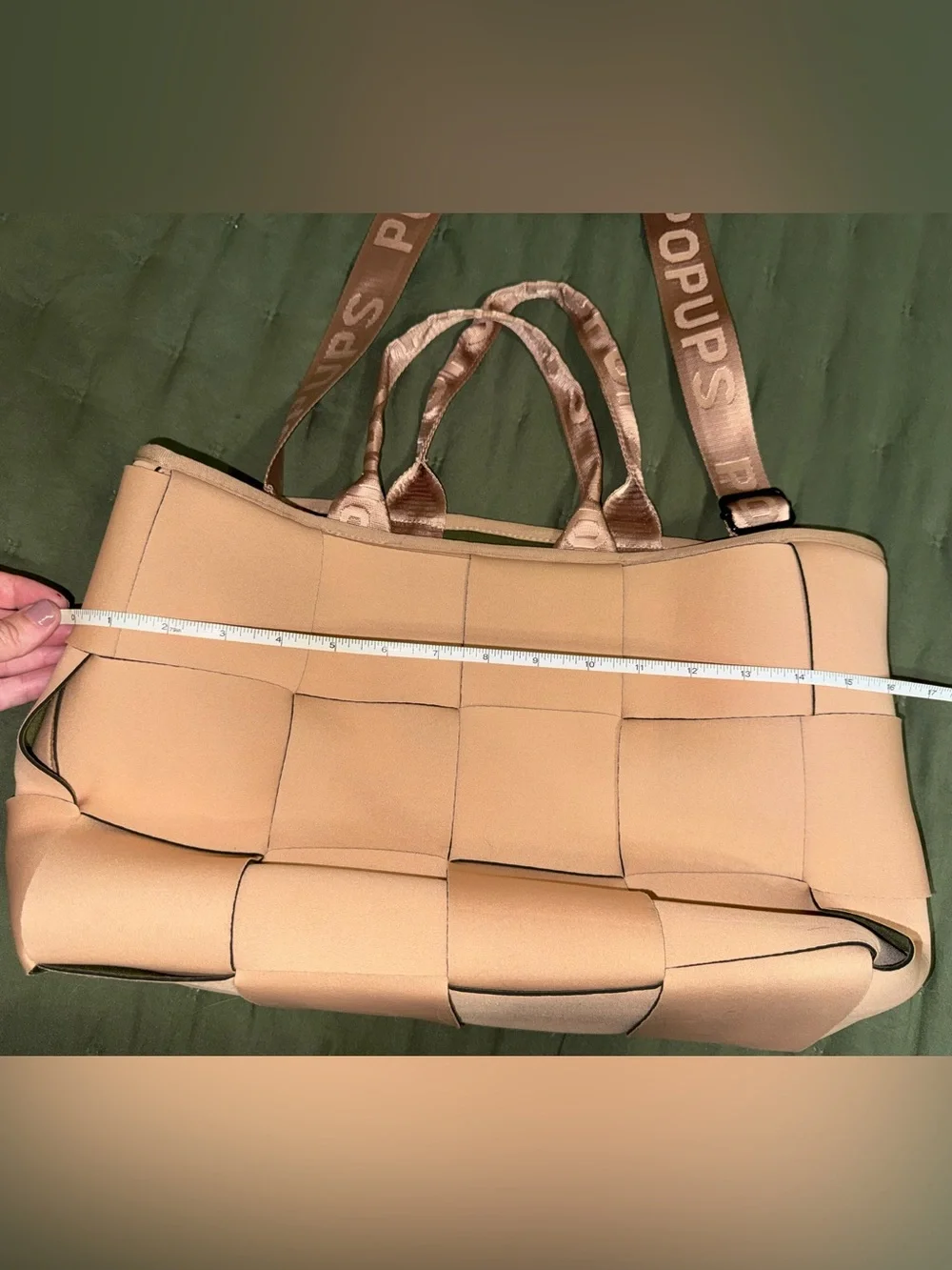 Popups neoprene Beige Woven Tote Bag with Logo Strap